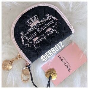 Juicy Couture Tale Mirror Half Moon Wallet w/ JC Monogram Key Ring, Licorice 🖤